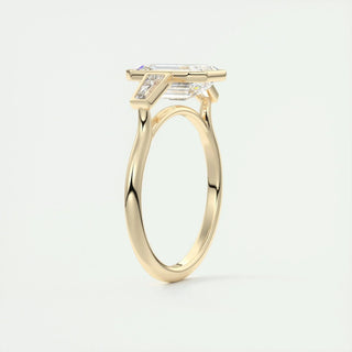 2.30CT Emerald Cut Bezel 3 Stone Diamond Moissanite Engagement Ring