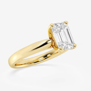 Emerald Brilliant Cut Solitaire Moissanite Engagement Ring on hand