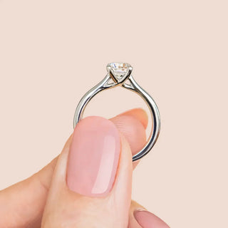 Vintage 1.33ct oval solitaire moissanite ring angled view showing its sparkle