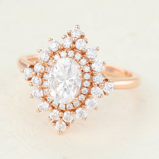 1.33 CT Oval Cut Cluster Moissanite Engagement Ring Promise close up