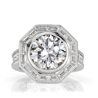 Round brilliant moissanite halo ring front view