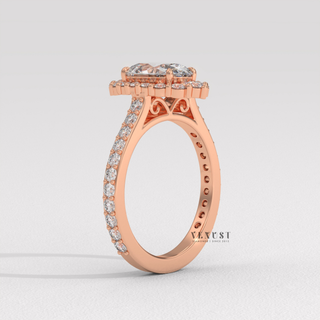 Elegant Halo Pave Oval Cut Moissanite Engagement Ring top view