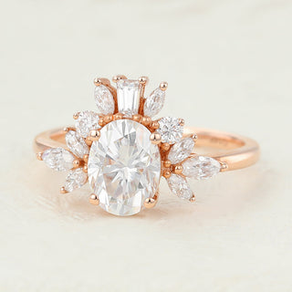 1.33 CT Oval Brilliant Cluster Moissanite Engagement Ring close up