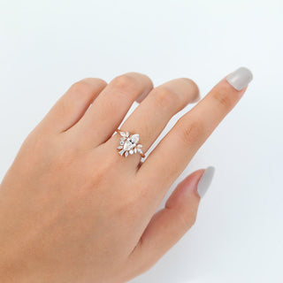 0.90 CT Marquise Cut Cluster Moissanite Engagement Ring angle view