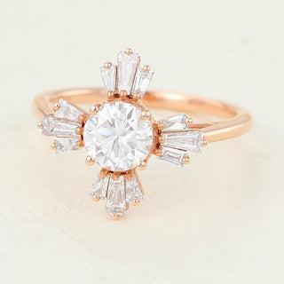 0.68 CT Round Cut Cluster Halo Moissanite Engagement Ring top view