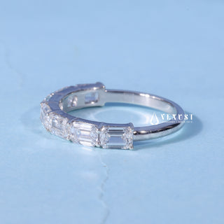 East West Emerald Cut Moissanite Diamond Half Eternity Wedding Band