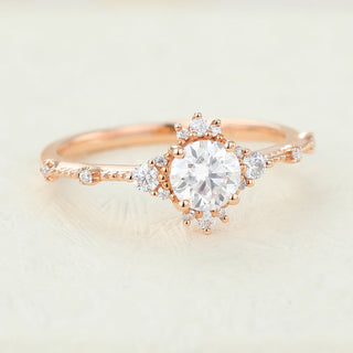 0.41 CT Round Cluster Sparkling Moissanite Engagement Ring side view