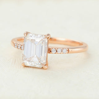1.60 CT Emerald Pave Sparkling Moissanite Engagement Ring top view