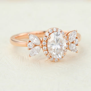 0.84 CT Oval Cut Cluster Classic Moissanite Engagement Ring top view