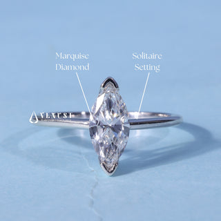 Solitaire Marquise Cut Moissanite Engagement Ring with centre stone measurement details