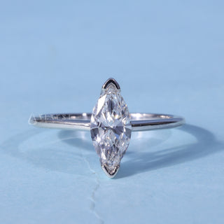 Solitaire Marquise Cut Moissanite Engagement Ring front view with upright centre stone