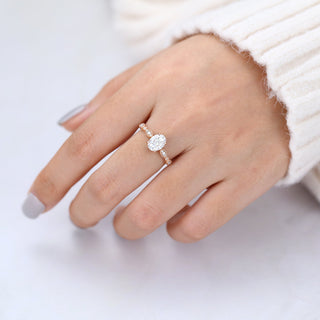 1.33 CT Oval Brilliant Cut Halo Moissanite Engagement Ring angle view
