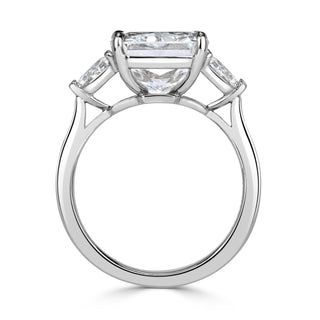 Radiant three stone moissanite engagement ring close up detail