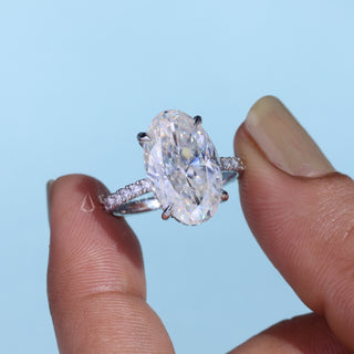 Graceful 6.0ct oval hidden halo moissanite ring front view