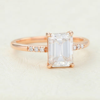1.60 CT Emerald Pave Sparkling Moissanite Engagement Ring close up