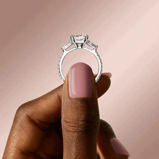 2.54CT Cushion Cut 3 Stone Moissanite Diamond Engagement Ring