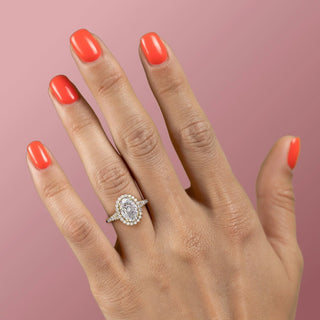 2.10 CT Oval Halo Split Shank Pave Setting Moissanite Engagement Ring