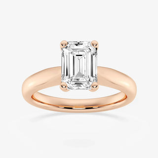 Dazzling 1.0ct emerald solitaire moissanite ring shown on a finger