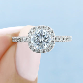 Sparkling 1.0ct round halo moissanite ring front view image 2