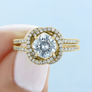 Lustrous 1.0ct round halo moissanite ring front view image 2