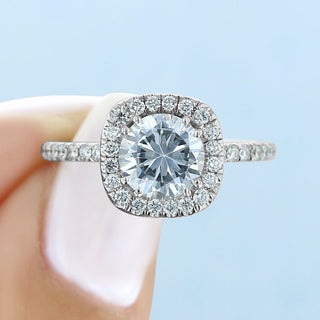 Vintage 1.0ct round halo moissanite ring front view image 2