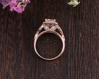 Modern 1.0ct emerald halo moissanite ring top view