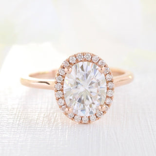2.0CT Oval Solitaire Halo Moissanite Diamond Bridal Ring Set