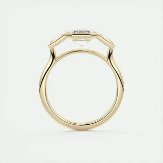 2.30CT Emerald Cut Bezel 3 Stone Diamond Moissanite Engagement Ring