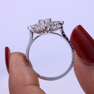 1.0ct Marquise Cut Cluster Halo Diamond Moissanite Vintage Style Engagement Rings Couple