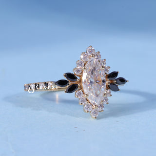 Top view of the Marquise Cut Moissanite Vintage Cluster Engagement Ring centre stone