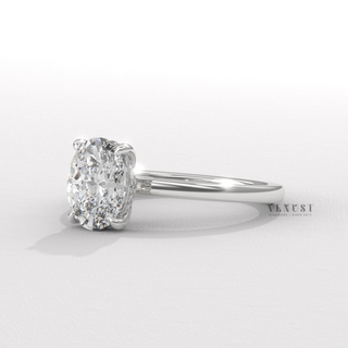 Oval cut moissanite diamond ring angled view