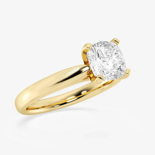 Graceful 1.0ct cushion solitaire moissanite ring shown on a finger