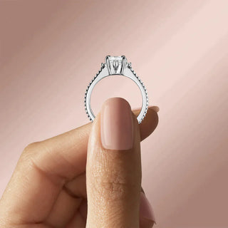 1.60CT Emerald Cut Solitaire Pave Moissanite Diamond Engagement Ring