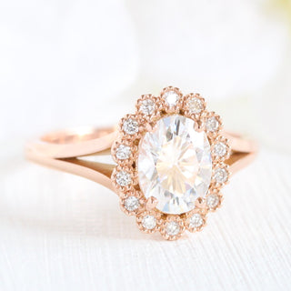Radiant 1.50ct oval halo moissanite ring top view
