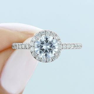1.0ct Round Cut Halo Diamond Moissanite Engagement Ring