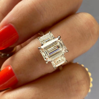 1.91 CT Emerald Cut Three stone Moissanite Engagement Ring side view