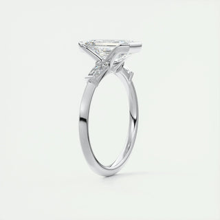 1.91CT Emerald Half Bezel 3 Stone Diamond Moissanite Engagement Ring