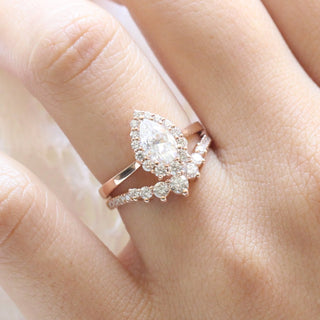 Brilliant 1.0ct pear halo moissanite ring top view