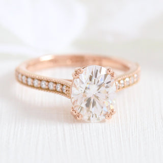 2.0CT Solitaire Oval Cut Moissanite Halo Bridal Engagement Ring Set
