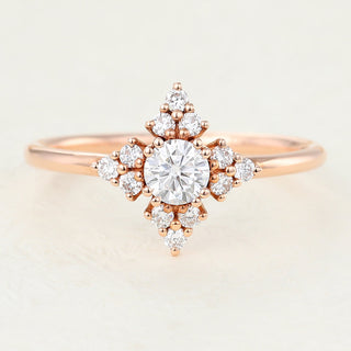0.22 CT Round Brilliant Cluster Moissanite Engagement Ring front view