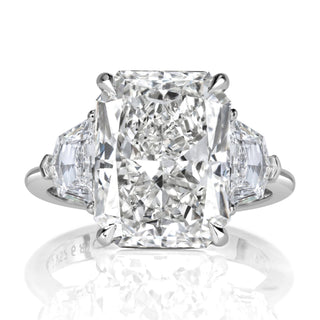 Radiant three stone moissanite engagement ring front view