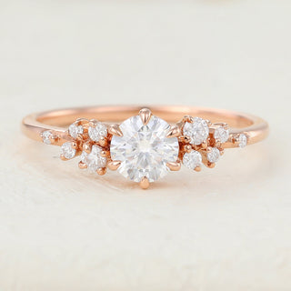 0.41 CT Round Cut Cluster Halo Moissanite Engagement Ring front view