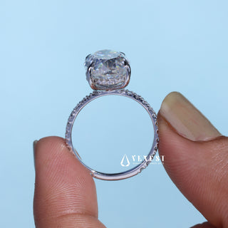 Graceful 6.0ct oval hidden halo moissanite ring side profile view