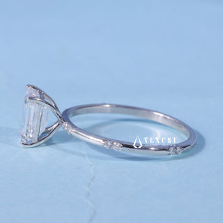 Front standing view of the Moissanite Emerald Cut Engagement Ring showing the prong setting