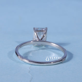 Moissanite Emerald Cut Engagement Ring with centre stone measurement details