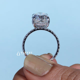 Graceful 6.0ct oval hidden halo moissanite ring top view