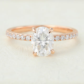1.33 CT Oval Brilliant Cut Pave Moissanite Engagement Ring front view