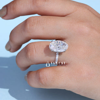 Graceful 6.0ct oval hidden halo moissanite ring sparkle close up
