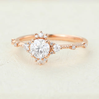 0.41 CT Round Cluster Sparkling Moissanite Engagement Ring top view