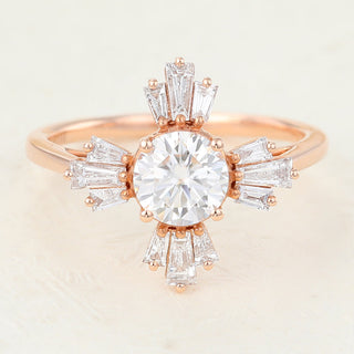 0.68 CT Round Cut Cluster Halo Moissanite Engagement Ring front view